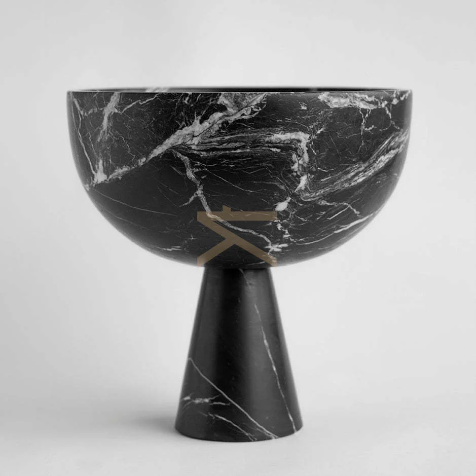 BLACK MARBLE PEDESTAL BOWL XL - Image 4