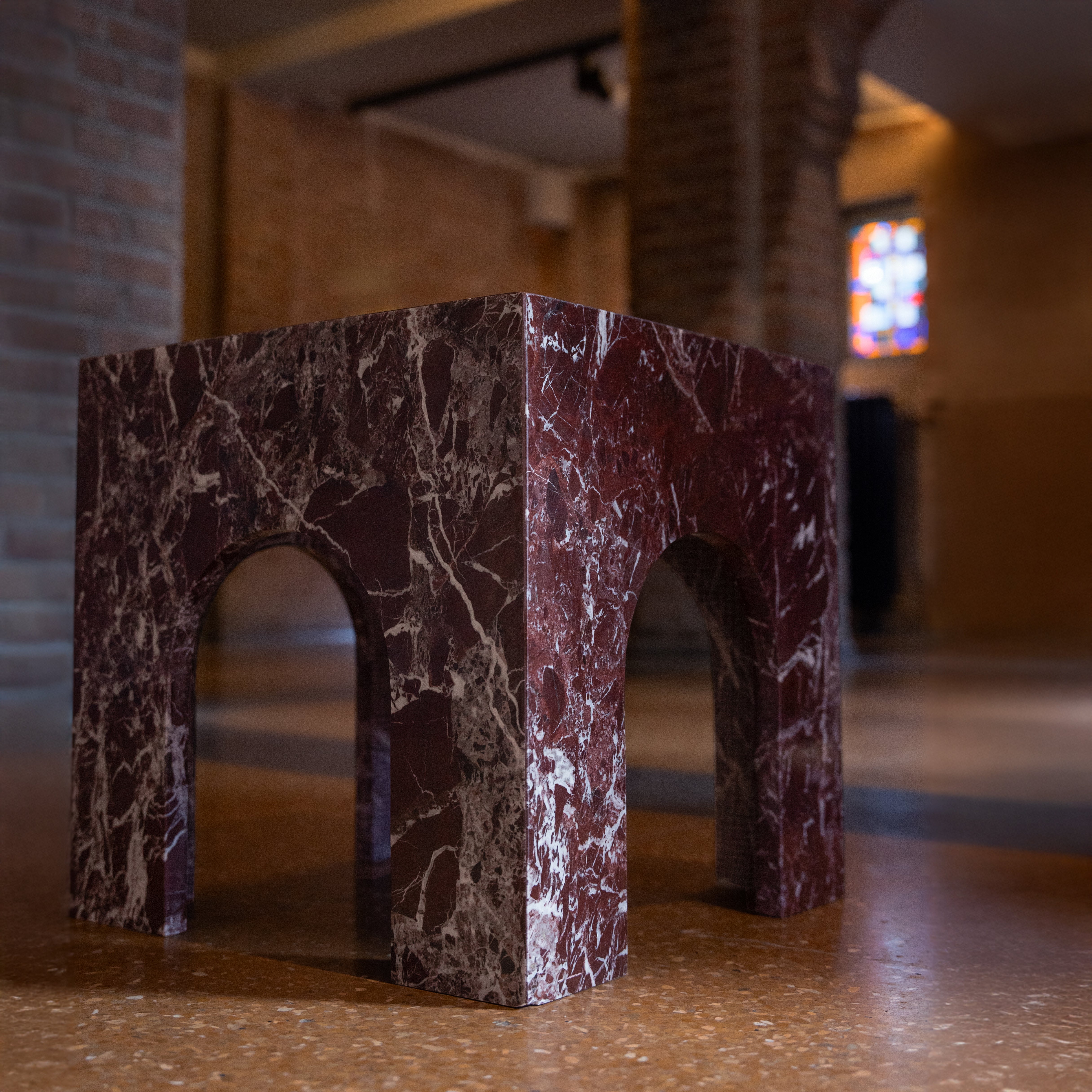 Rosso Levanto Marble Arch Side Table | SAMPLE SALE - Image 10