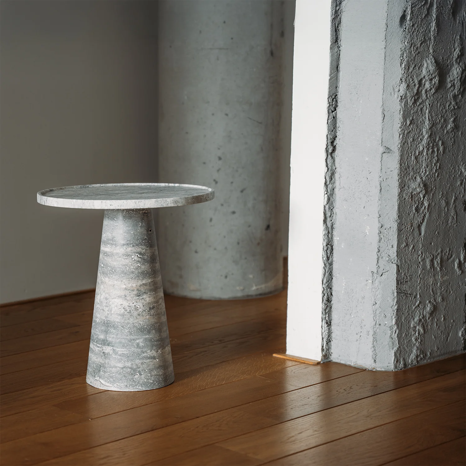 SILVER TRAVERTINE CONE SIDE TABLE - Image 7
