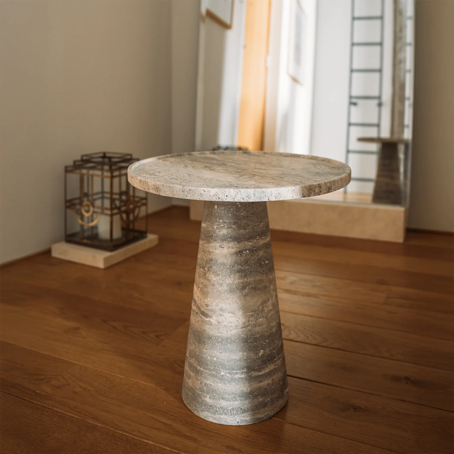 SILVER TRAVERTINE CONE SIDE TABLE - Image 8