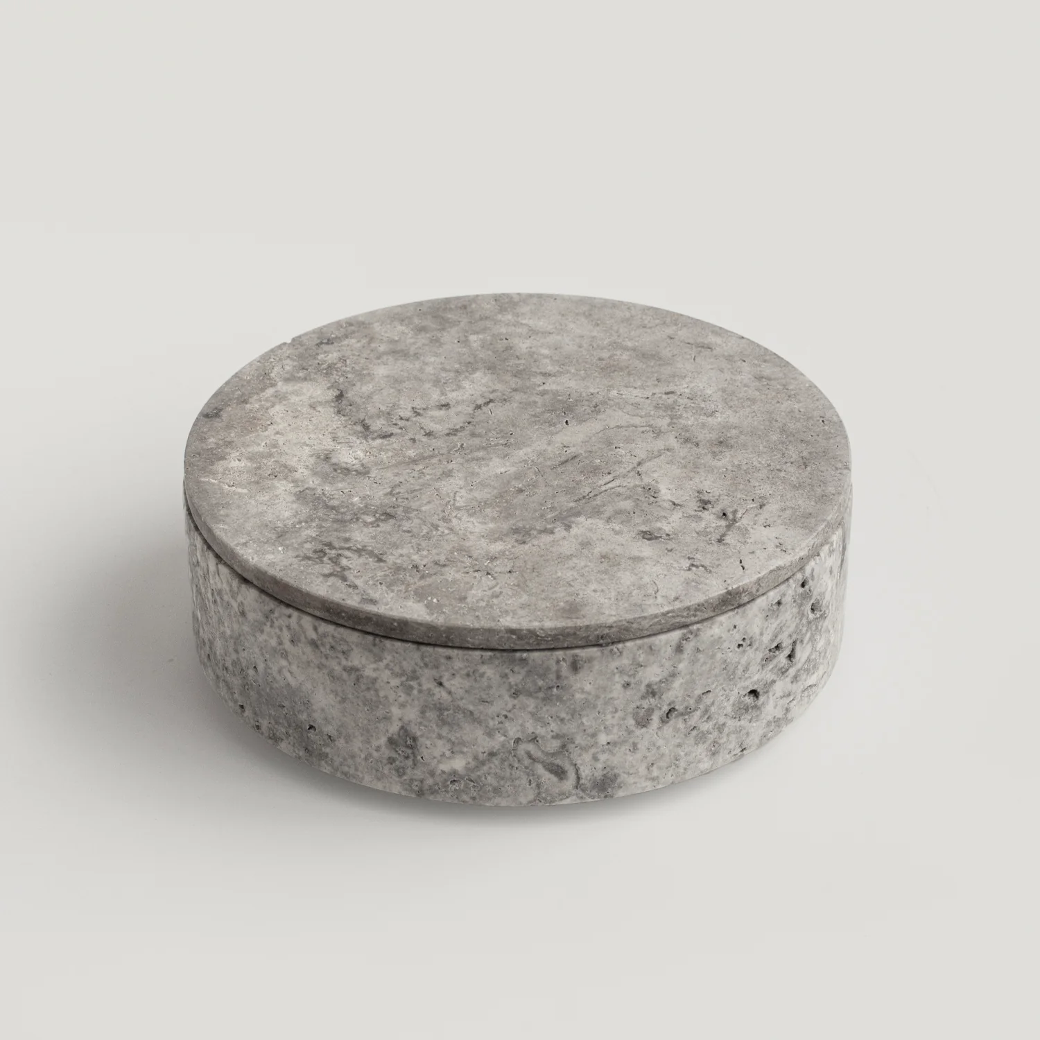 SILVER TRAVERTINE CYLINDER BOWL WITH LID - Image 2
