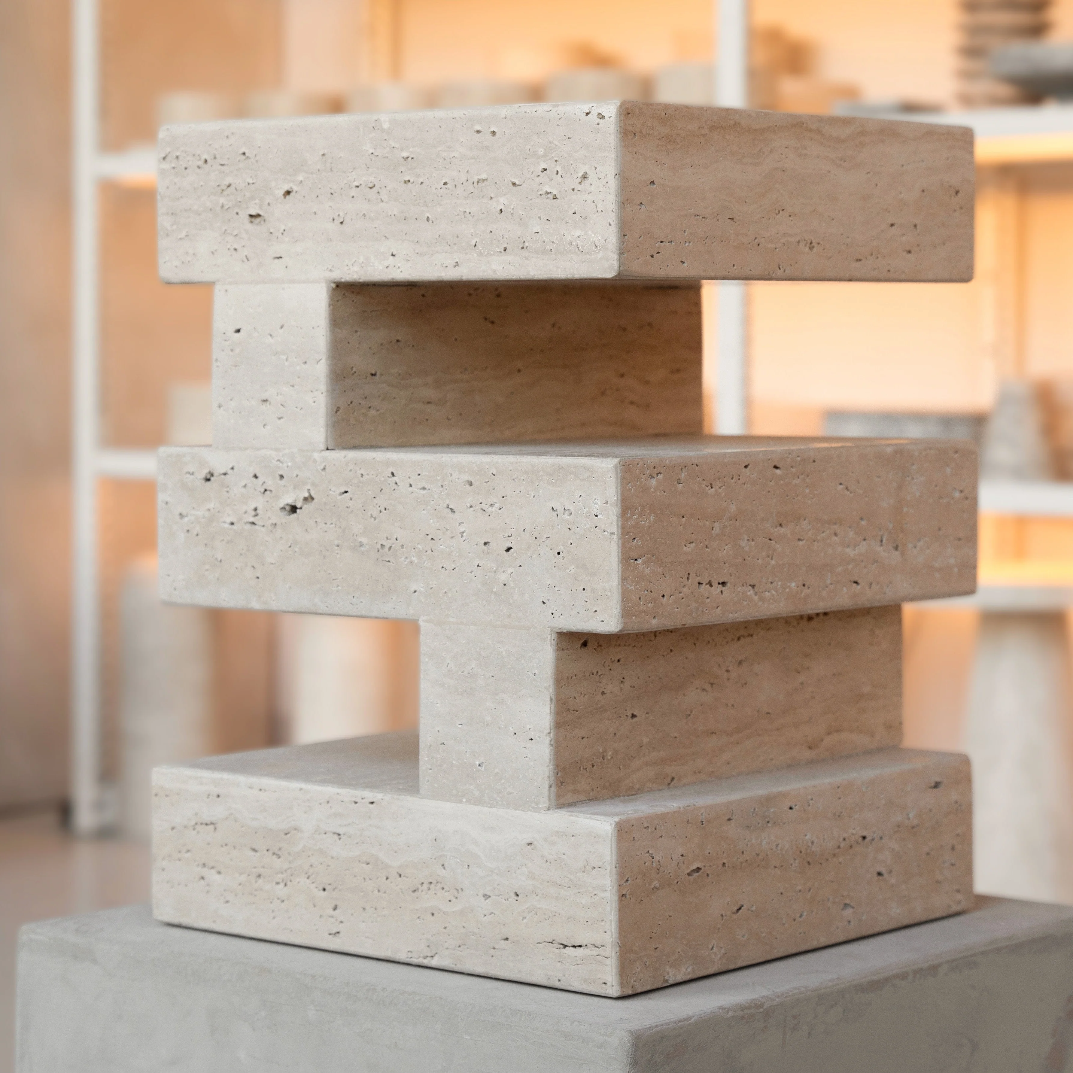 'S Y N C' TRAVERTINE SIDE TABLE - Image 11