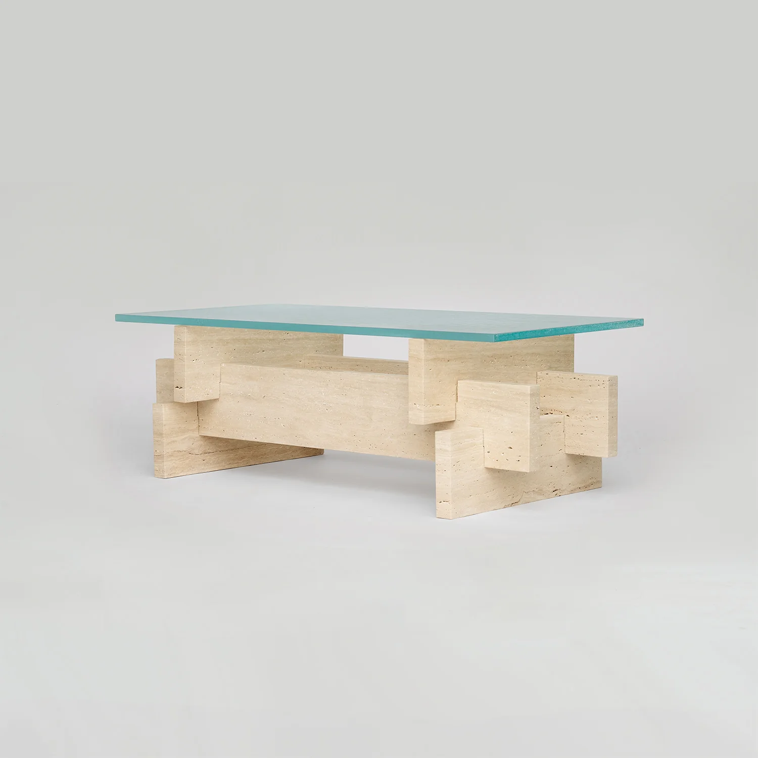 TRAVERTINE - GLASS COFFEE TABLE 'BERLIN' - Image 2