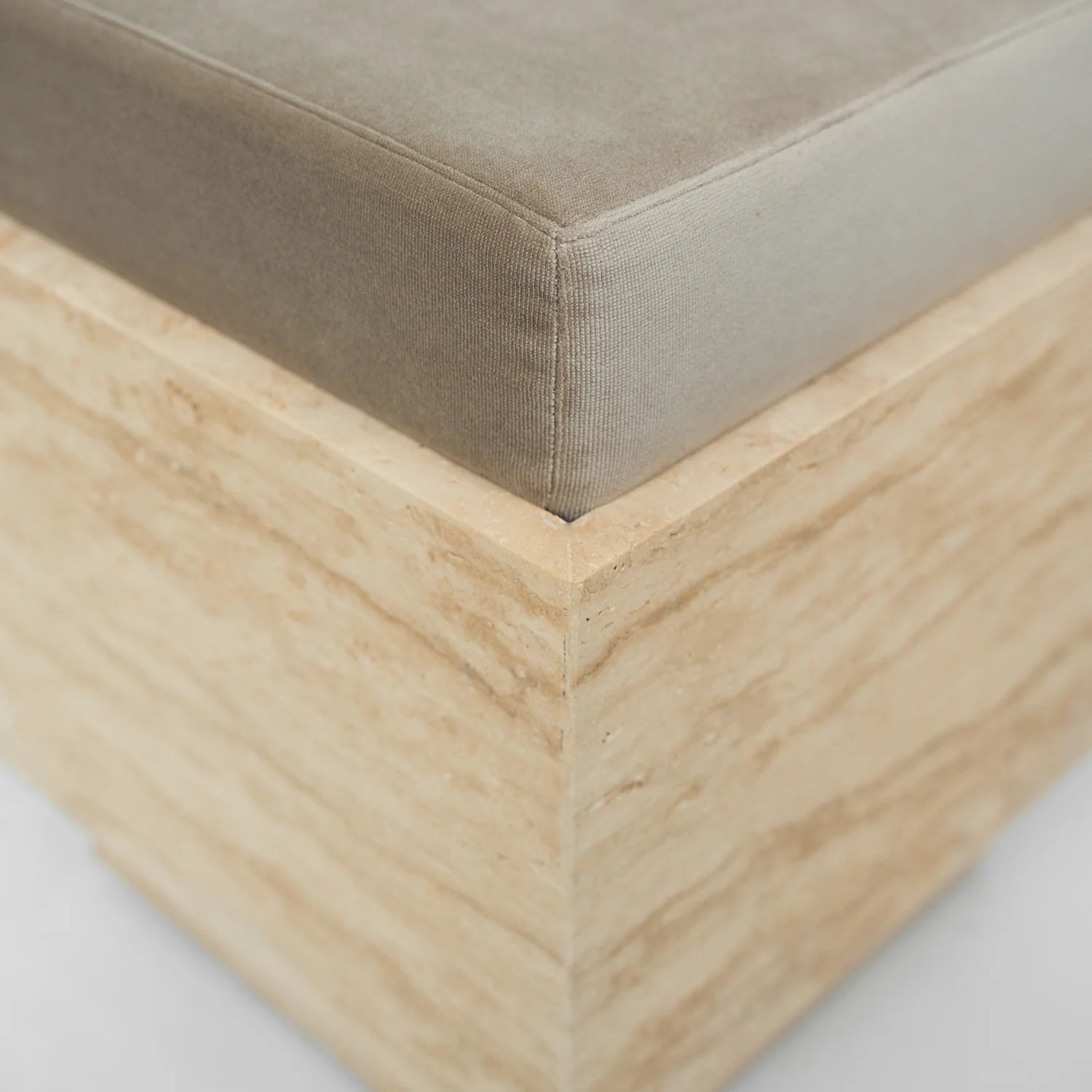TRAVERTINE CUBE STOOL WITH VELVET CUSHION - Image 7