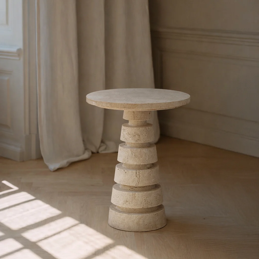 TRAVERTINE 'LAYERED CONE' SIDE TABLE - Image 2