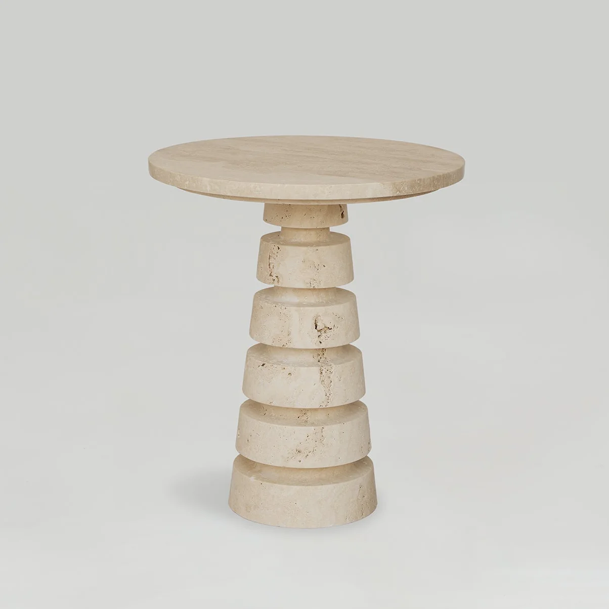 TRAVERTINE 'LAYERED CONE' SIDE TABLE - Image 4