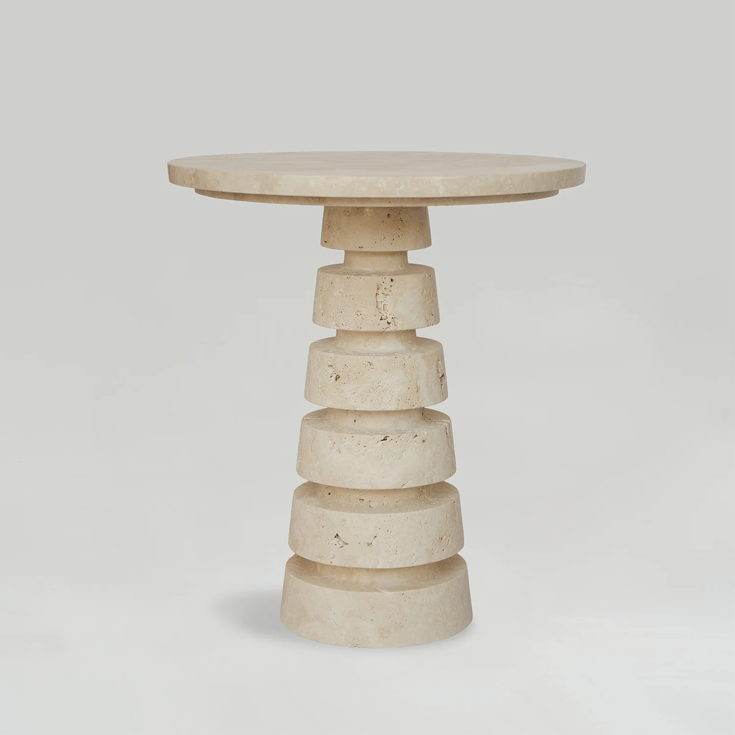 TRAVERTINE 'LAYERED CONE' SIDE TABLE - Image 6