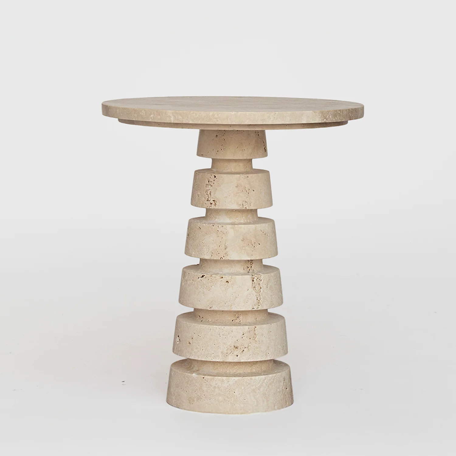 TRAVERTINE 'LAYERED CONE' SIDE TABLE - Image 8