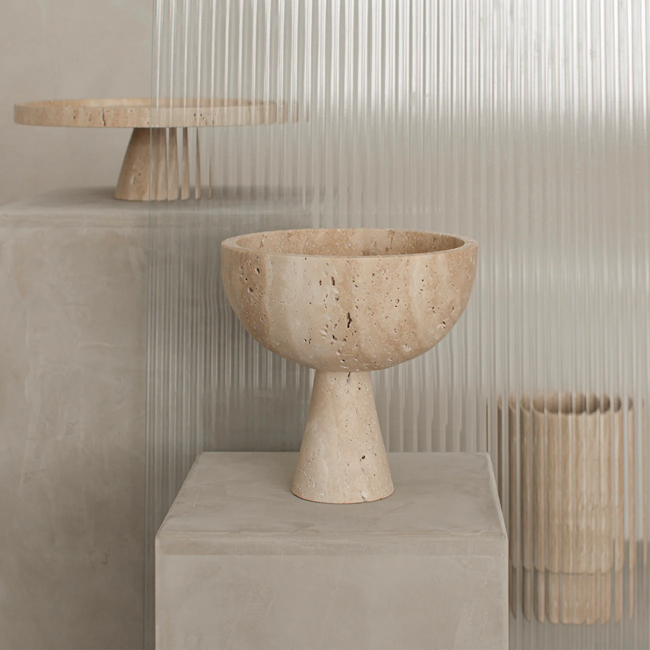 TRAVERTINE PEDESTAL BOWL XL - Image 3