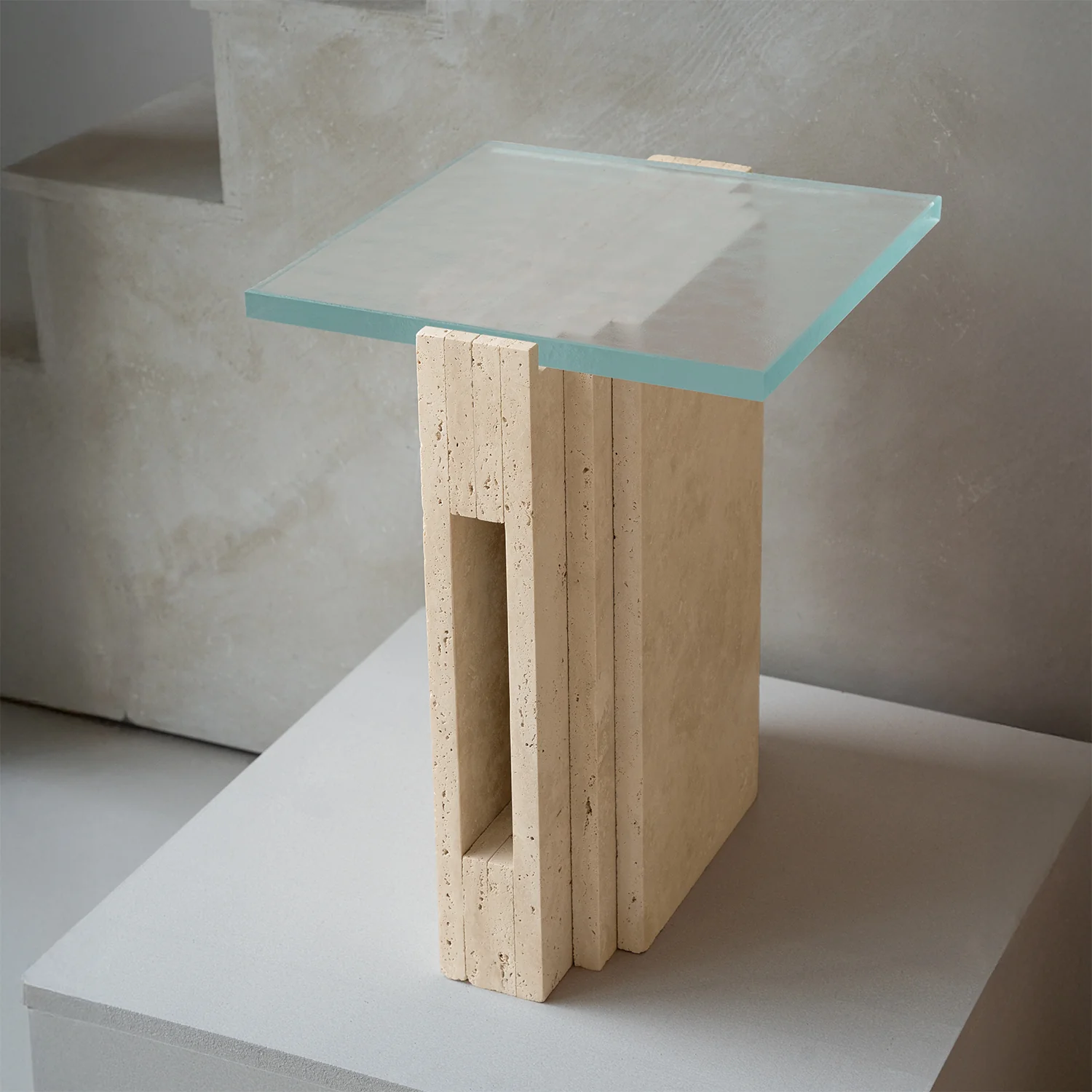 TRAVERTINE - GLASS SIDE TABLE 'LLOYD' - Image 4